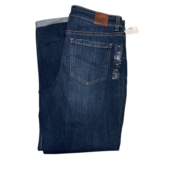 Maurices Denim - NWT Maurices Womens Boyfriend Button Fly Jeans 14 28 Cuffed Stretch Dark Wash